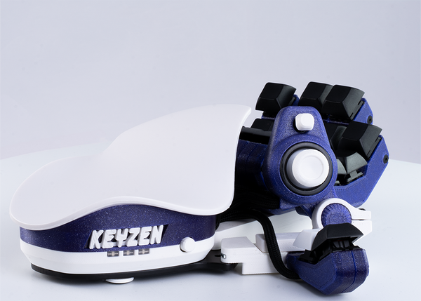 Blue and white Azeron 'KEYZEN' on a light gray background